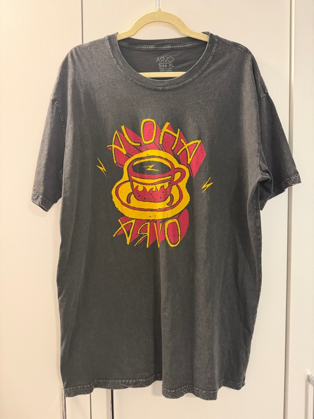 ARVO Graphic T-Shirt Unisex XL Vintage Wash Black Cotton Graphic Tee Made USA